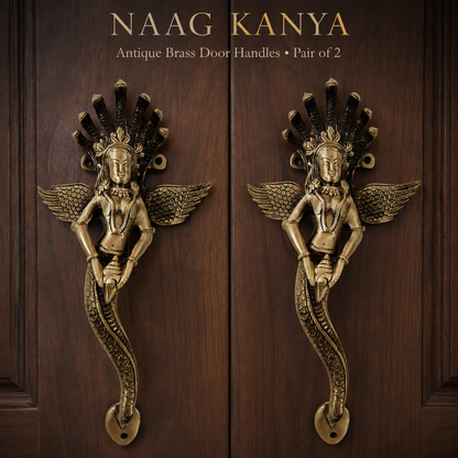 Premium Naag Kanya Brass Door Handle Pair – Antique Finish, 14" Handcrafted Pull | The Indian Aura