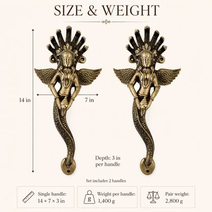 Premium Naag Kanya Brass Door Handle Pair – Antique Finish, 14" Handcrafted Pull | The Indian Aura
