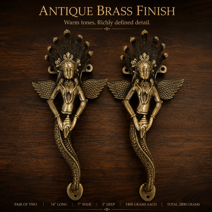 Premium Naag Kanya Brass Door Handle Pair – Antique Finish, 14" Handcrafted Pull | The Indian Aura