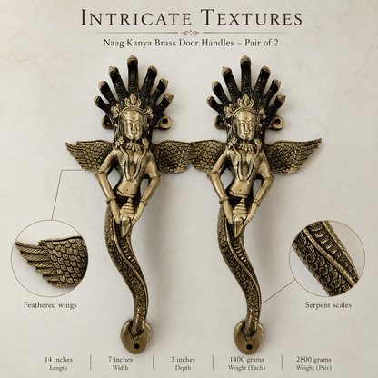 Premium Naag Kanya Brass Door Handle Pair – Antique Finish, 14" Handcrafted Pull | The Indian Aura