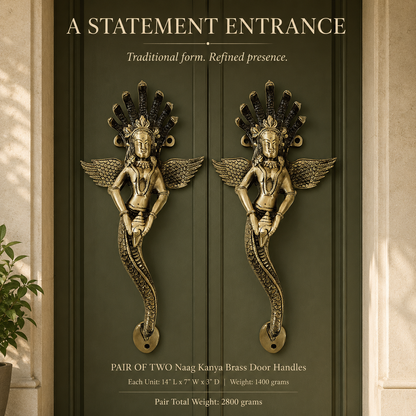Premium Naag Kanya Brass Door Handle Pair – Antique Finish, 14" Handcrafted Pull | The Indian Aura