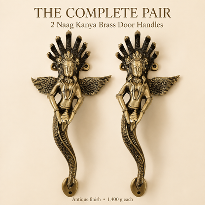 Premium Naag Kanya Brass Door Handle Pair – Antique Finish, 14" Handcrafted Pull | The Indian Aura