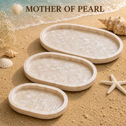 Handcrafted Mother of Pearl Oval Tray Set of 3 – Decorative, Serving, Jewellery, Pooja & Gifting Trays