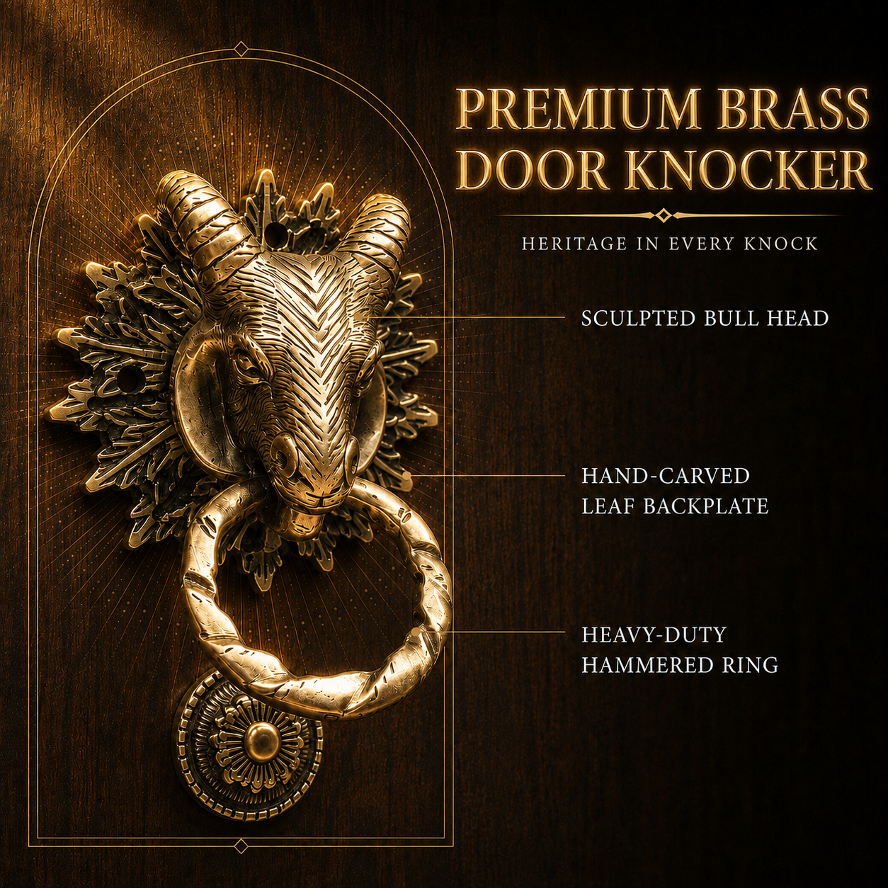Regal Heritage Ram Head Door Knocker – Antique Brass Finish | The Indian Aura