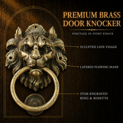 Handcrafted Imperial Crest Lion Brass Door Knocker – 1100 g  Antique Finish