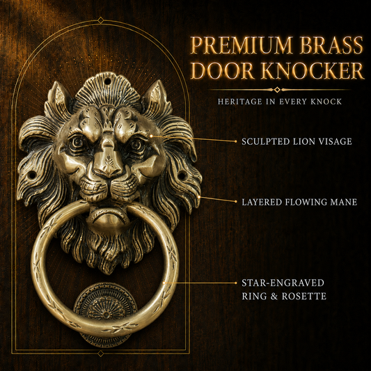 Handcrafted Imperial Crest Lion Brass Door Knocker – 1100 g  Antique Finish