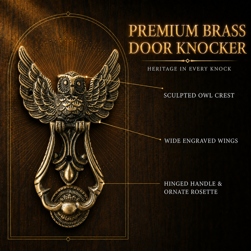 Heritage Sentinel Spread-Wing Owl Door Knocker – Antique Brass Finish | The Indian Aura
