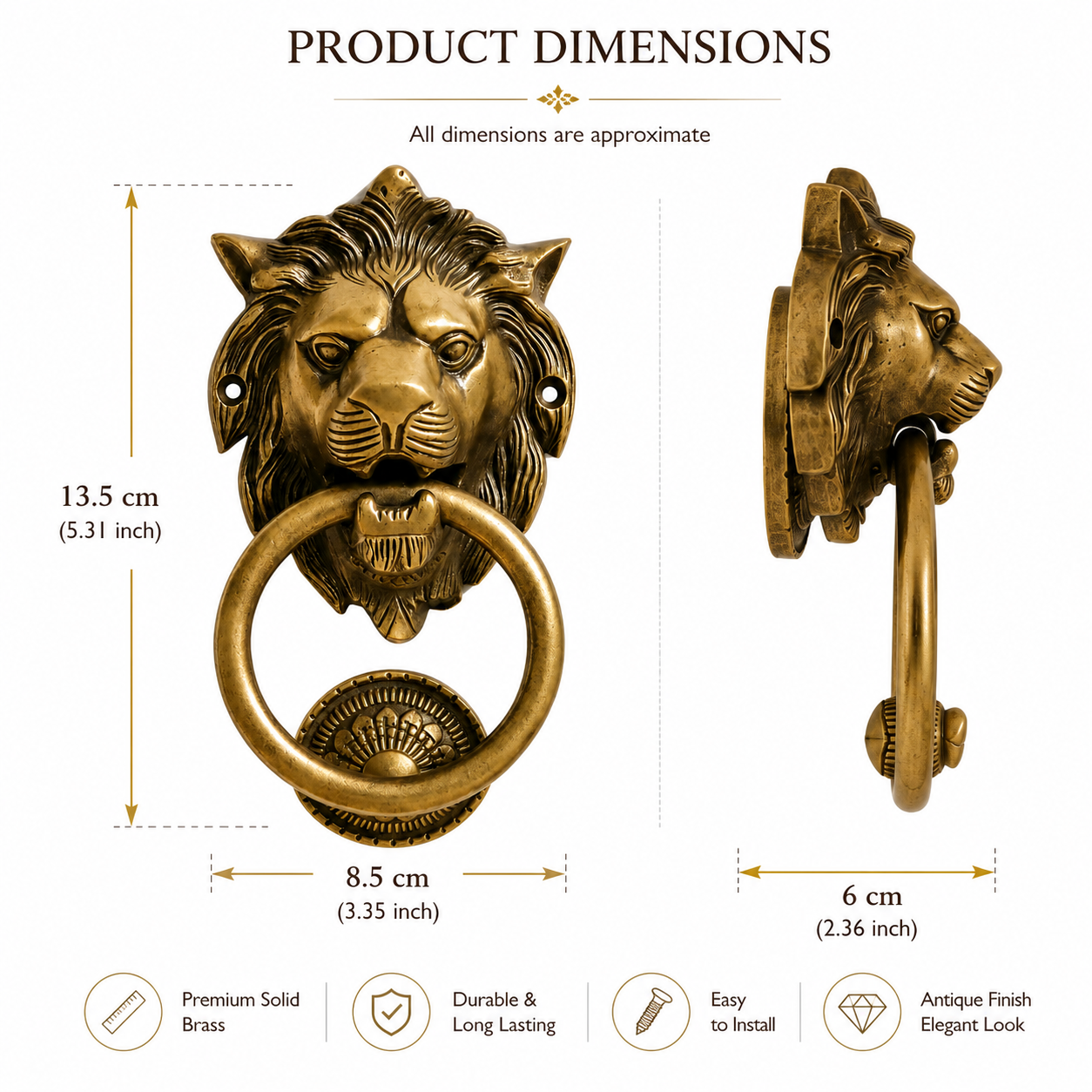 Lion Guardian Brass Door Knocker with Ring Handle for Main Door | The Indian Aura