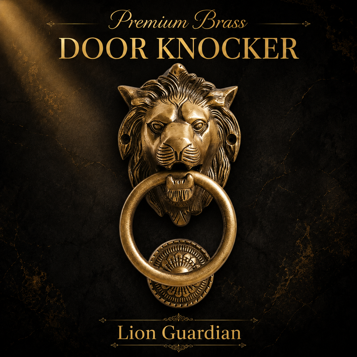 Lion Guardian Brass Door Knocker with Ring Handle for Main Door | The Indian Aura