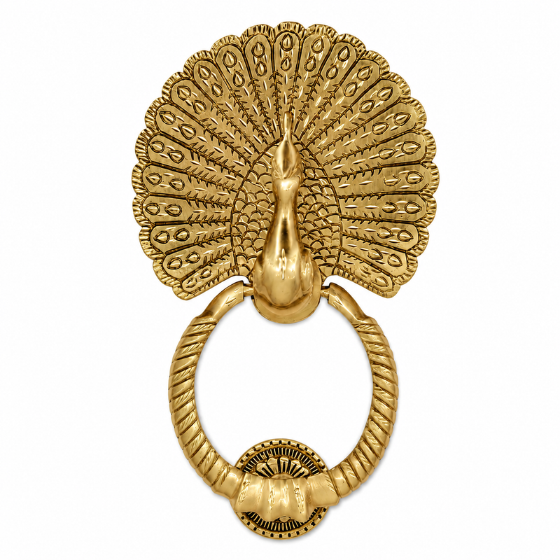 Antique Gold Finish Royal Peacock Front Door Knocker (Large Size) | The Indian Aura