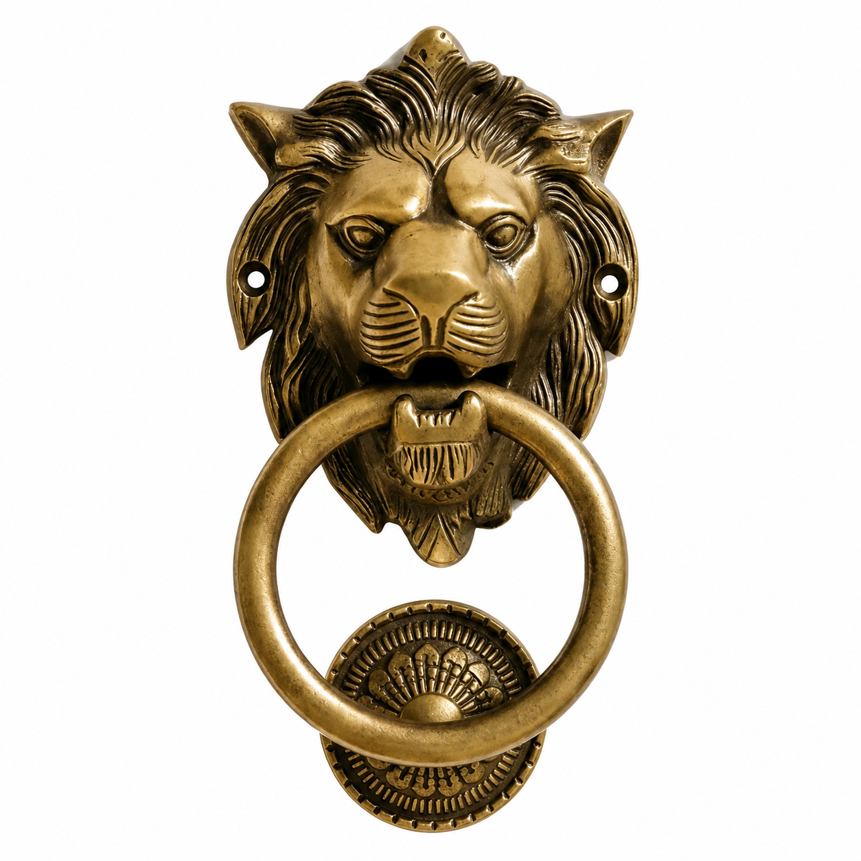 Lion Guardian Brass Door Knocker with Ring Handle for Main Door | The Indian Aura
