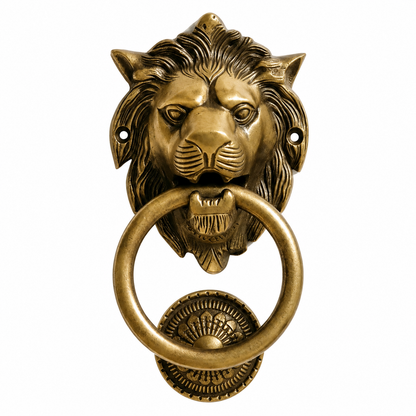 Lion Guardian Brass Door Knocker with Ring Handle for Main Door | The Indian Aura