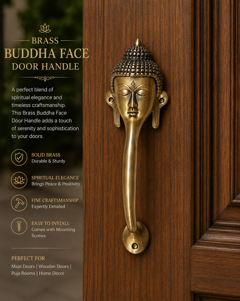 Decorative Buddha Face Brass Door Handle – Spiritual Gautam Buddha Design