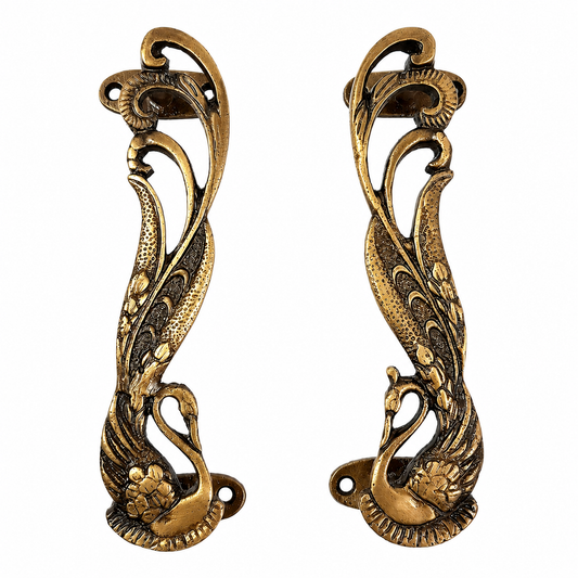 Antique Swan Brass Door Handle Set – Luxury Vintage | The Indian Aura