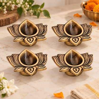 Brass Lotus Diya in Antique Finish – Traditional Oil Lamp for Puja & Diwali | The Indian Aura