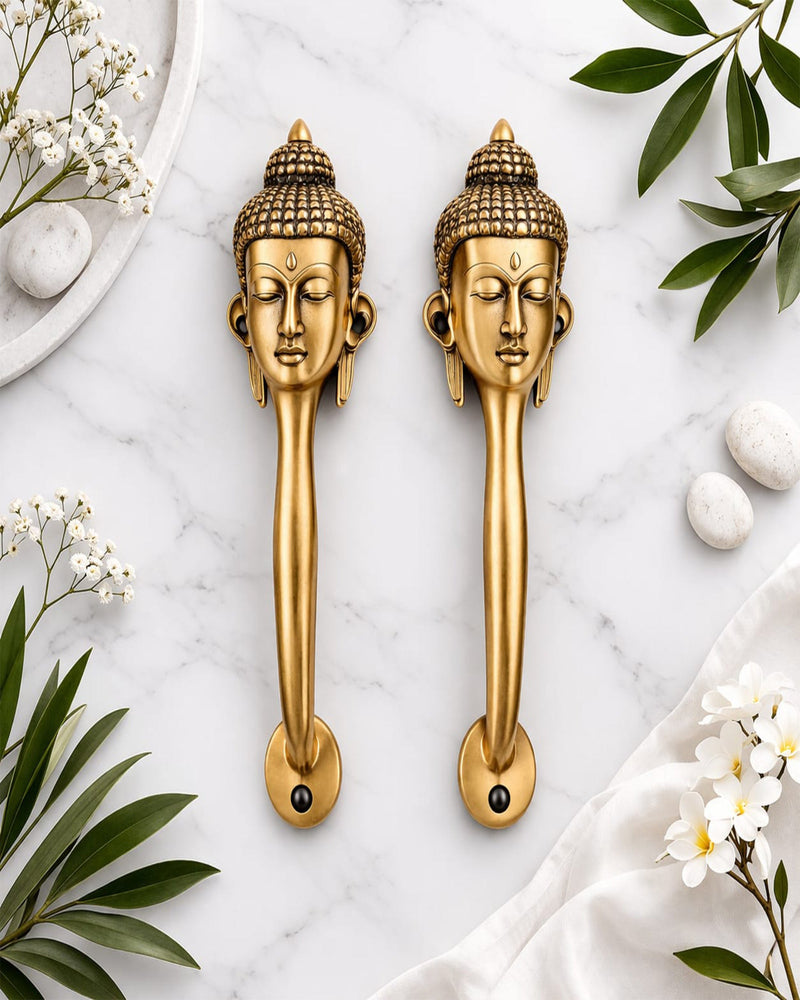 Decorative Buddha Face Brass Door Handle – Spiritual Gautam Buddha Design Set of 2
