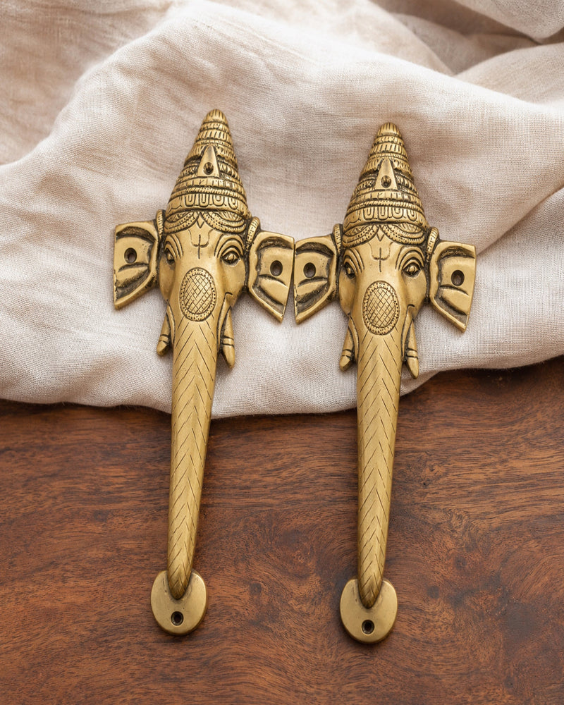 Ganesha Brass Door Handle Pair for Main Door – 10 Inch Antique Finish Elephant Pull Handle, Ethnic Indian Design for Wooden Doors, Temple Doors & Entrance | Auspicious Housewarming Gift,Set-2