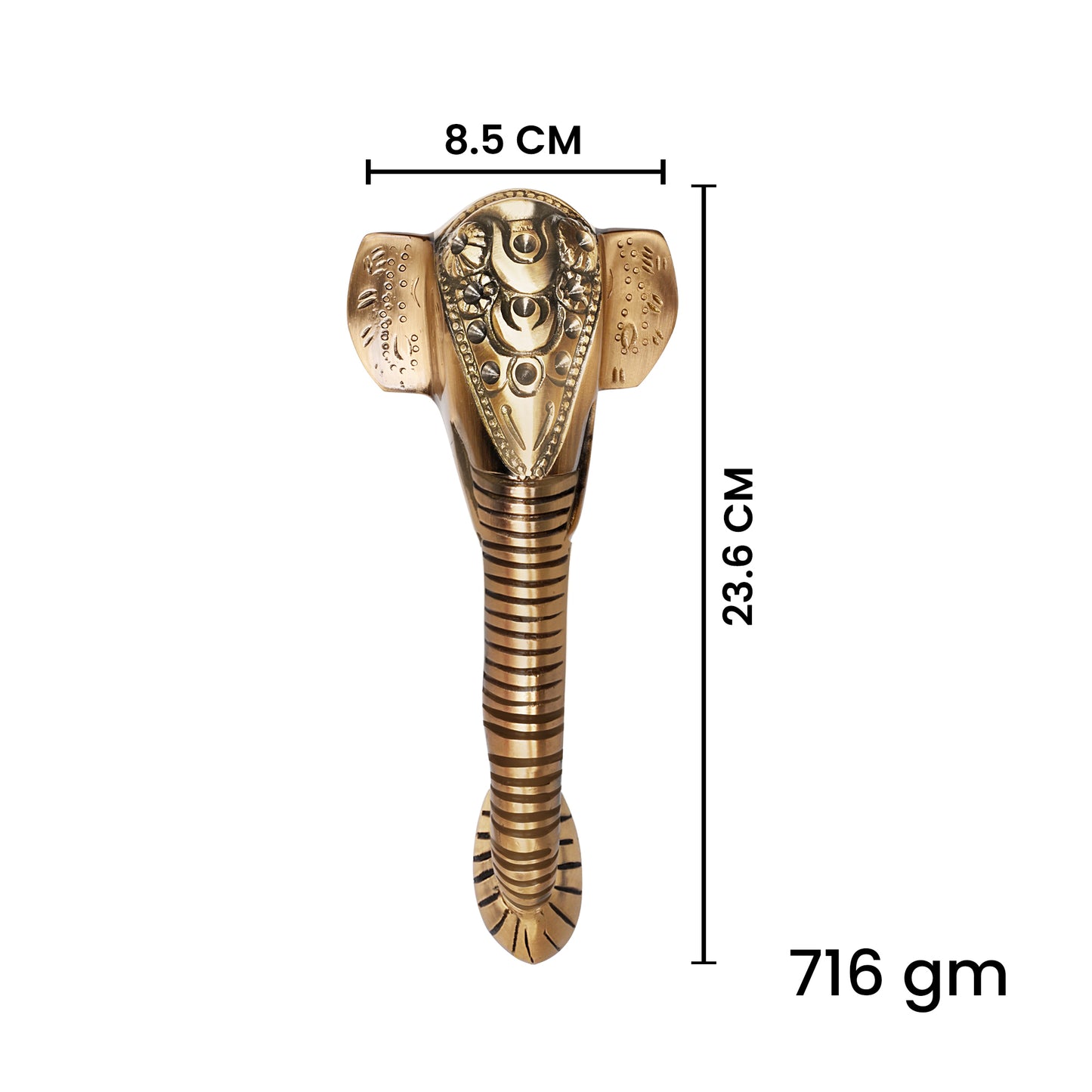 Ganesha Brass Door Handle with Golden Crown - Antique Dhanvantri Design