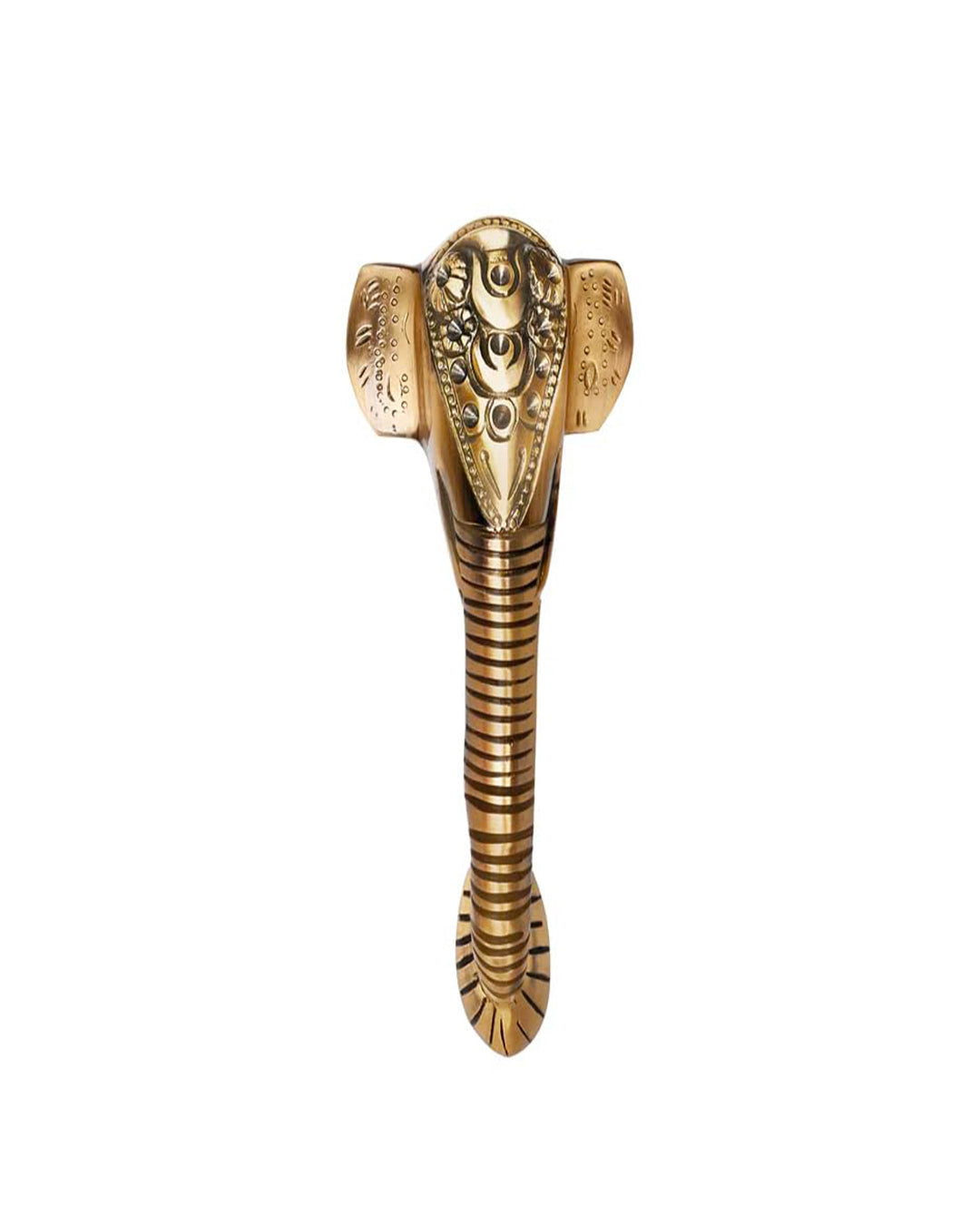 decorative brass handle with white background.