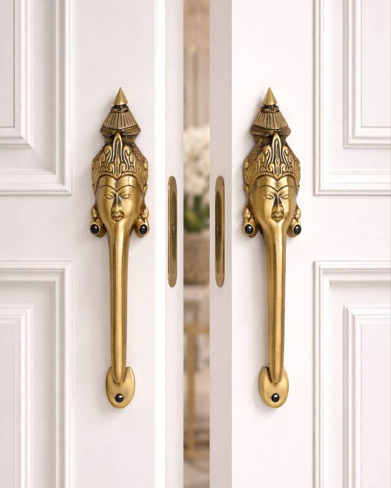 Goddess Face Brass Door Handle – Traditional Indian Design Set of 2