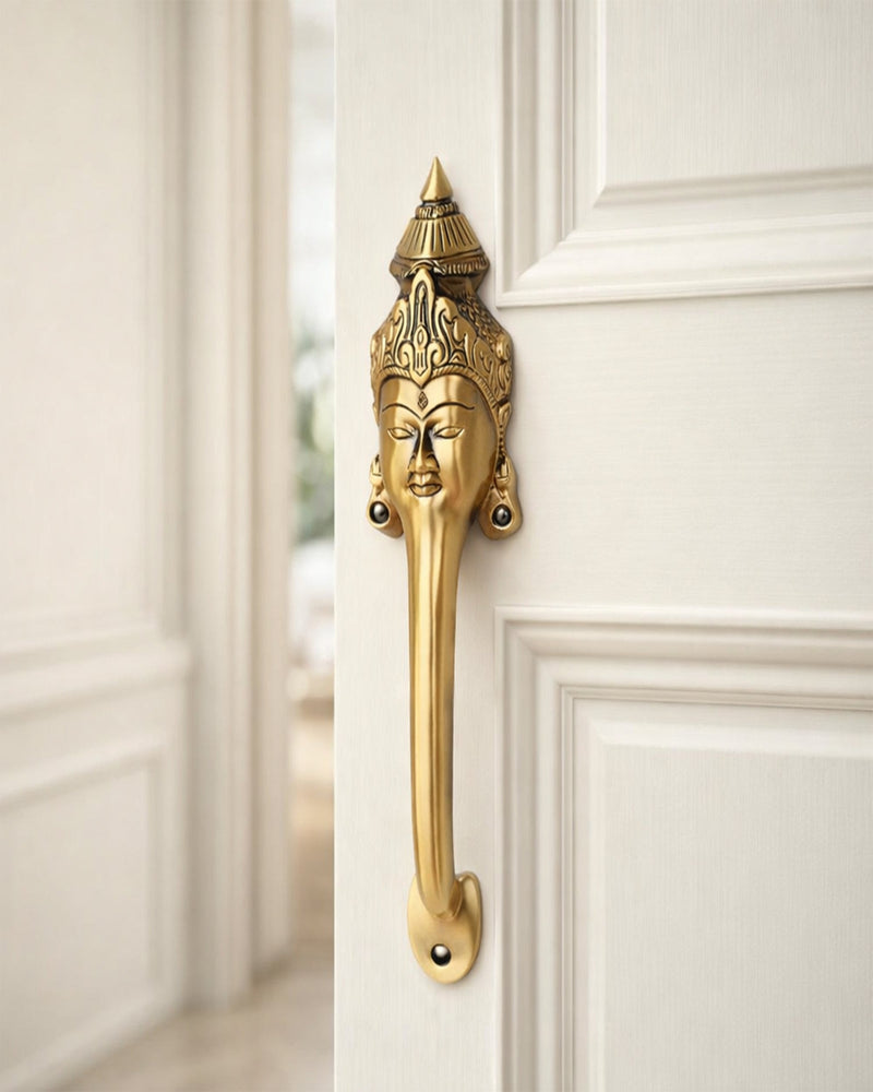 Goddess Face Brass Door Handle – Traditional Indian Design