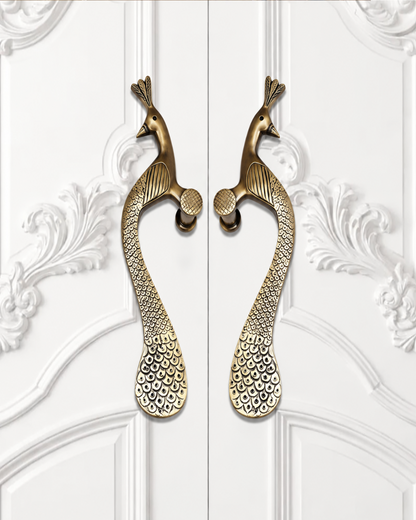handcrafted brass door handle peacock Design.