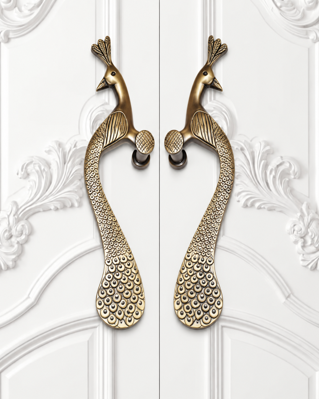Handcrafted Brass Door Handle On White Background