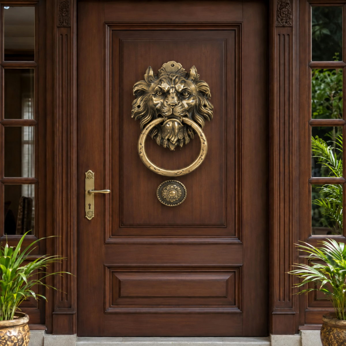 Handcrafted Imperial Crest Lion Brass Door Knocker – 1100 g