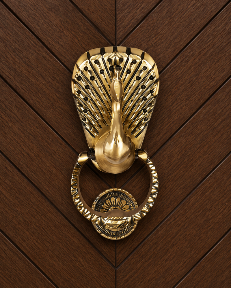 Opulent Peacock Majesty Royal Design Brass Door Knocker | The Indian Aura