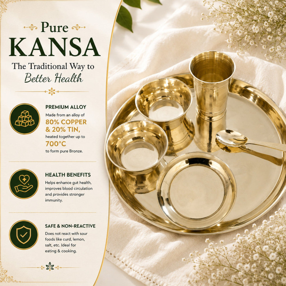 Gloss finish Pure Kansa Thali set