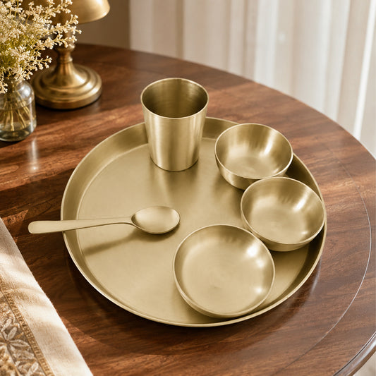 Pure Kansa Matte Finish 10.5 Inch Thali Dinner Set – Traditional Ayurvedic Dinnerware for Healthy & Elegant Dining