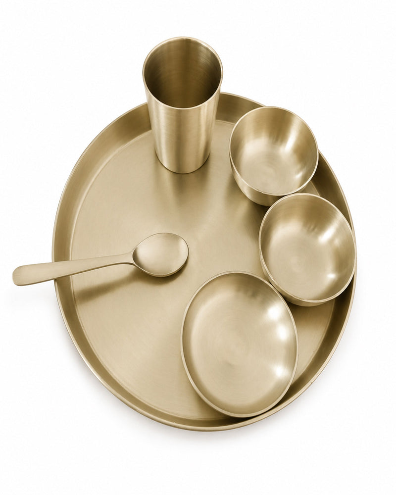 Pure Kansa Matte Finish 13.5 Inch Thali Dinner Set – Traditional Ayurvedic Dinnerware for Healthy & Elegant Dining