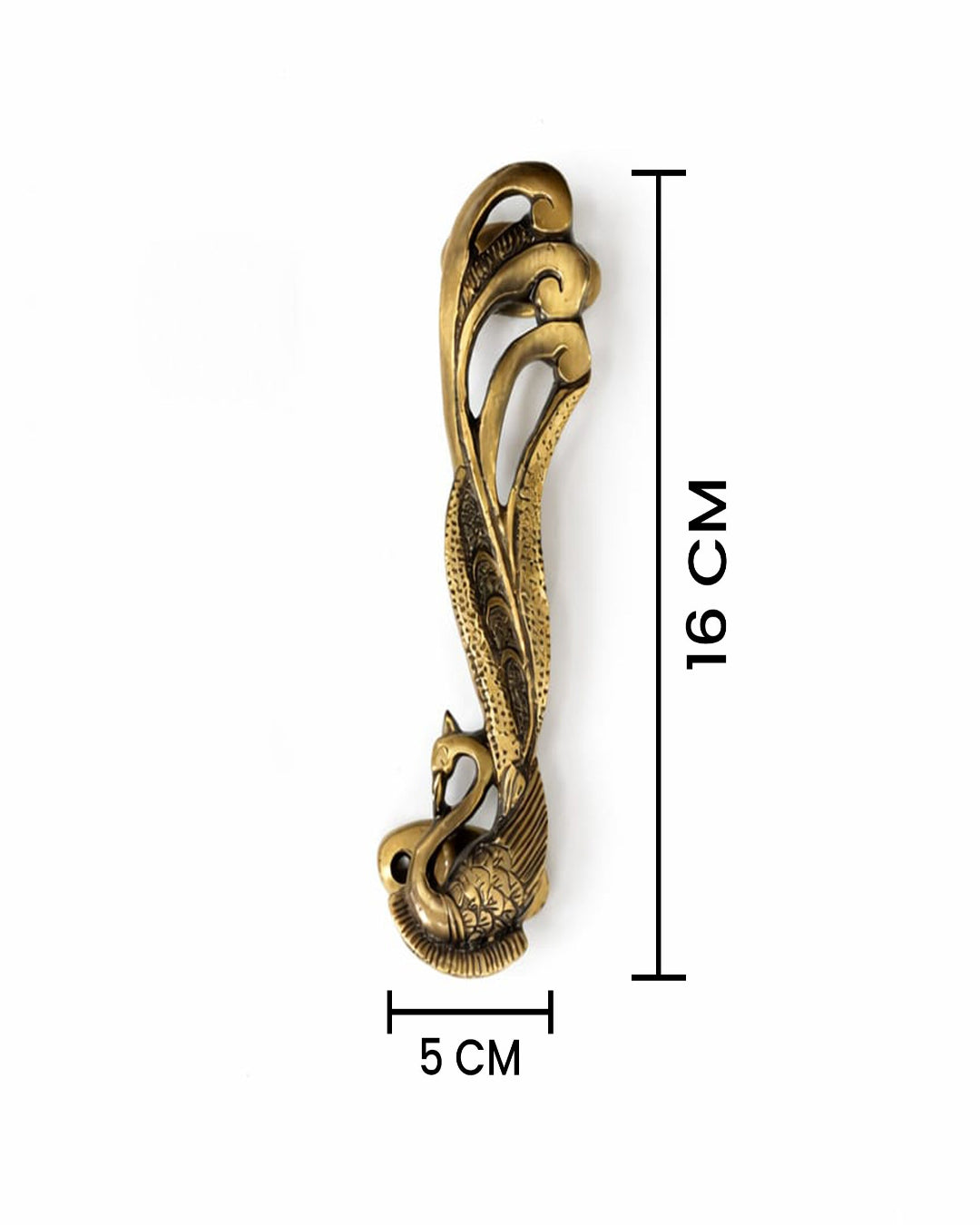 Decorative Swan handle with measurements on a white background