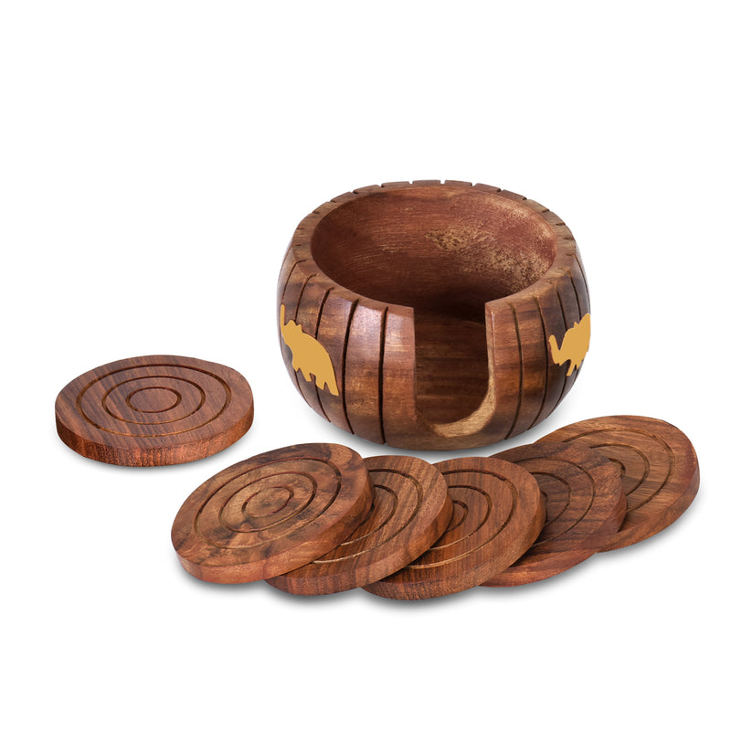 Handcrafted Wooden Round Coasters Set of 6 | The Indian Aura