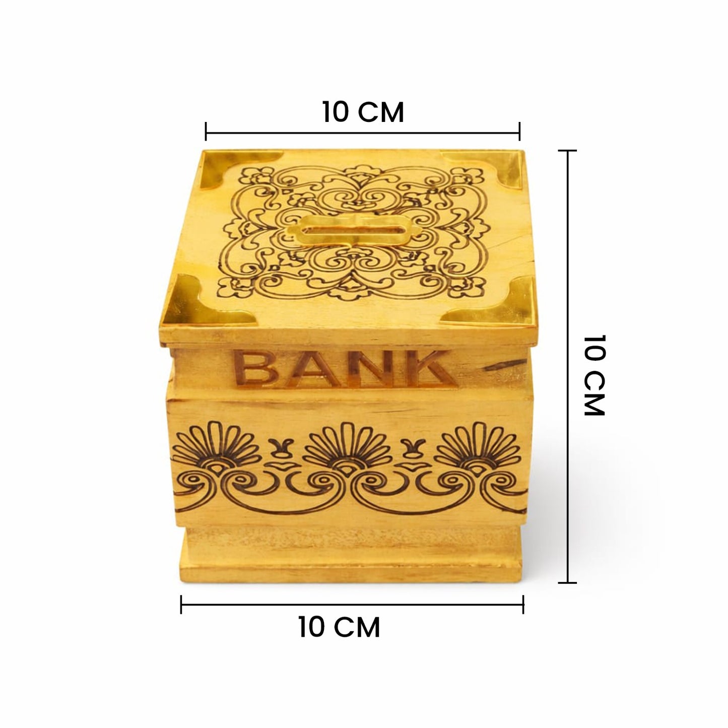 The Indian Aura Handmade Wooden Piggy Bank with Lock and Key