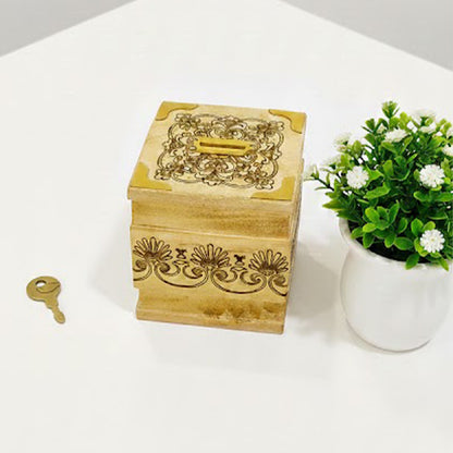 The Indian Aura Handmade Wooden Piggy Bank with Lock and Key