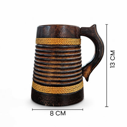 Handcrafted Wooden Beer Mug Combo Set | Rustic Brown Wooden Tankard Set | Grid & Ribbed Design Beer Stein | Wooden Coffee Mug Gift Set
