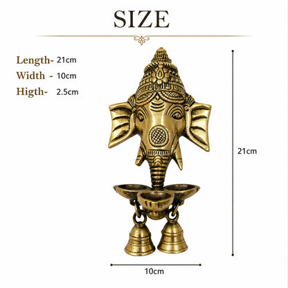 Brass Ganesha Wall Hanging Diya with Bells – Antique Finish Pure Brass Decorative Oil Lamp for Home & Temple