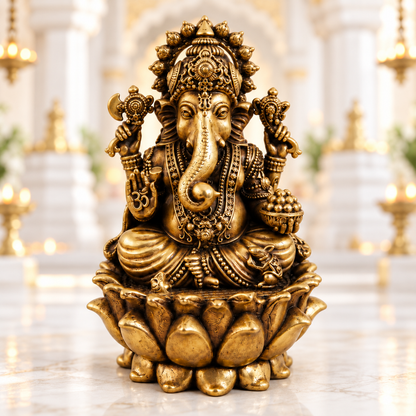 Antique Brass Lord Ganesh Idol for Home Temple & Pooja Room | Handcrafted Lord Ganesha Statue for Mandir, Home Décor & Office Desk | Housewarming, Diwali & Spiritual Gift | The Indian Aura