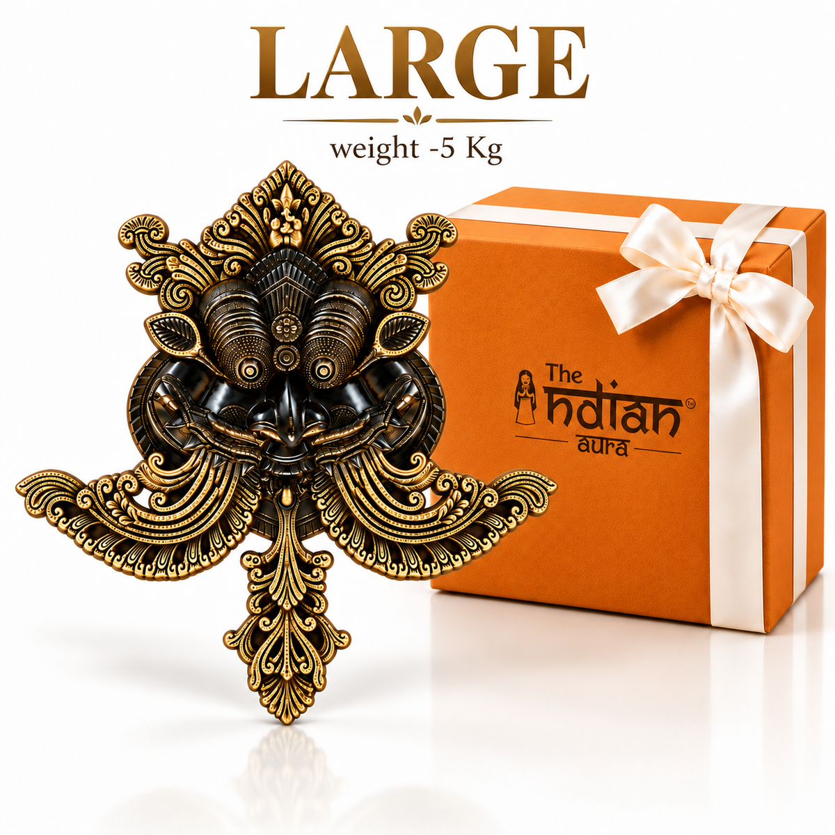The Indian Aura Pure Brass Kirtimukh Nazar Battu Hanging with Premium Gift Box | Antique Gold & Black Finish | Traditional Good Luck Gift for Housewarming, Diwali, Wedding & Festive Gifting | Home & Main Door Decor