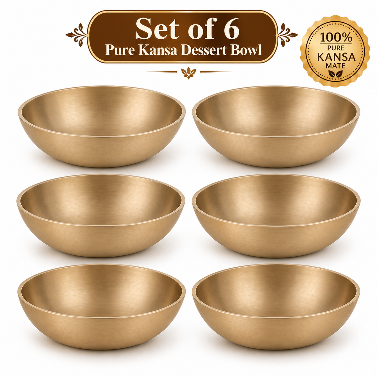 Pure Kansa Dessert Bowl | Traditional Serving Bowl for Halwa, Achar, Salad & Desserts | Set of 2, 4 & 6