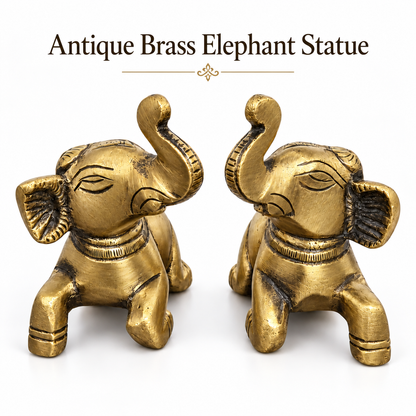 Handcrafted Antique Brass Elephant Statue Pair 2.3 Inch | Golden Elephant Showpiece for Home Decor & Gifting | The Indian Aura