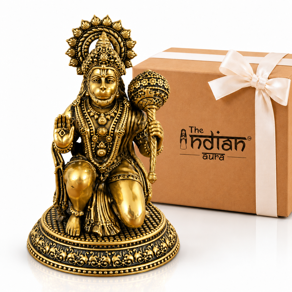Antique Brass Hanuman Idol for Gifting | Handcrafted Lord Hanuman Statue for Housewarming, Wedding, Diwali, Anniversary & Spiritual Gifts | Home Temple, Mandir, Office Décor | The Indian Aura