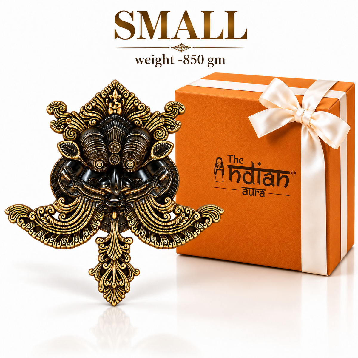 The Indian Aura Pure Brass Kirtimukh Nazar Battu Hanging with Premium Gift Box | Antique Gold & Black Finish | Traditional Good Luck Gift for Housewarming, Diwali, Wedding & Festive Gifting | Home & Main Door Decor