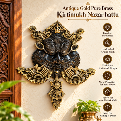 Antique Gold pure brass Kirtimukh Nazar Battu Hanging -Black Antique Finish | The Indian Aura