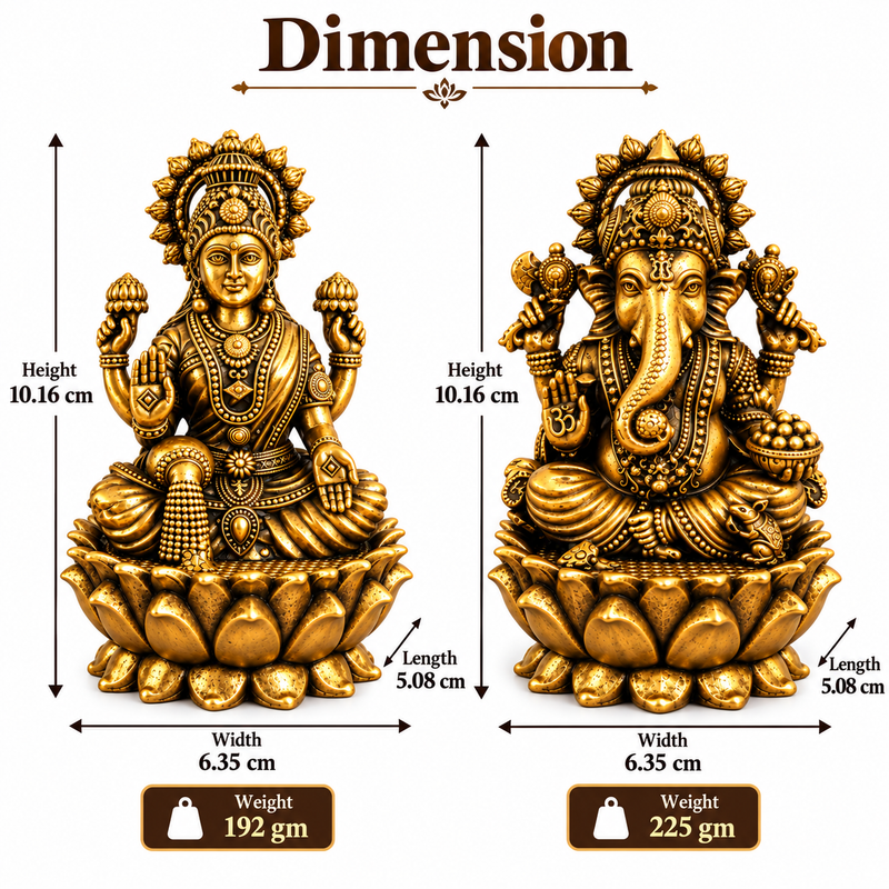 Antique Brass Laxmi Ganesh Idol Set for Home Temple, Pooja Room & Mandir | Handcrafted Laxmi Ganesh Statues for Home Décor & Office Desk | Diwali, Housewarming & Spiritual Gift | The Indian Aura