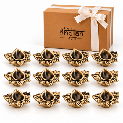 Brass Lotus Diya in Antique Finish for Gifting – Traditional Decorative Oil Lamp for Diwali Gifts, Housewarming, Wedding, Return Gifts & Puja | The Indian Aura