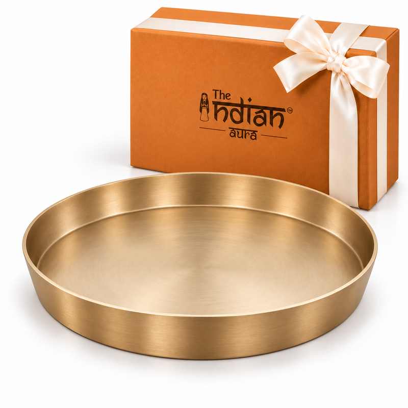 Pure Kansa Thali Matte Finish 12 Inch for Gifting – Premium Traditional Indian Bronze Dinner Plate | Available in Single & Pair | Elegant Gift for Weddings, Housewarming, Diwali, Anniversaries & Festive Occasions