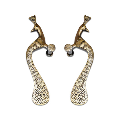 Handcrafted Brass Door Handle – Elegant Peacock Design (Set of 2)