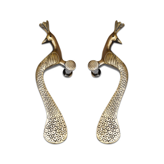 Handcrafted Brass Door Handle – Elegant Peacock Design (Set of 2)
